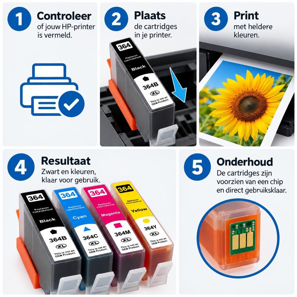 Huismerk geschikt voor HP 364 XL – 4 cartridges met chip — Usage steps