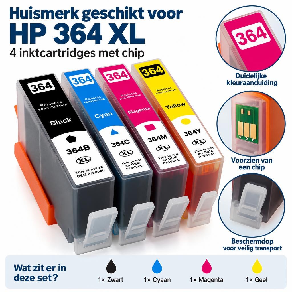 Huismerk geschikt voor HP 364 XL – 4 cartridges met chip — Detail callouts