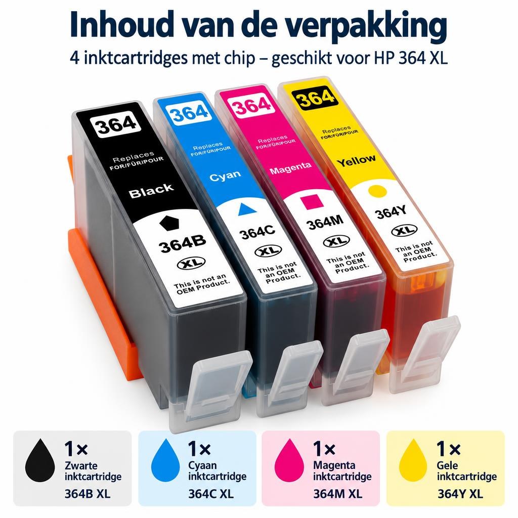 Huismerk geschikt voor HP 364 XL – 4 cartridges met chip — What is included