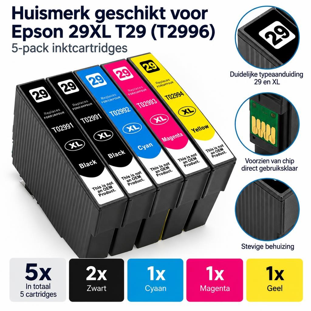 Huismerk geschikt voor Epson 29XL T29 (T2996) – 5-pack — Detail callouts