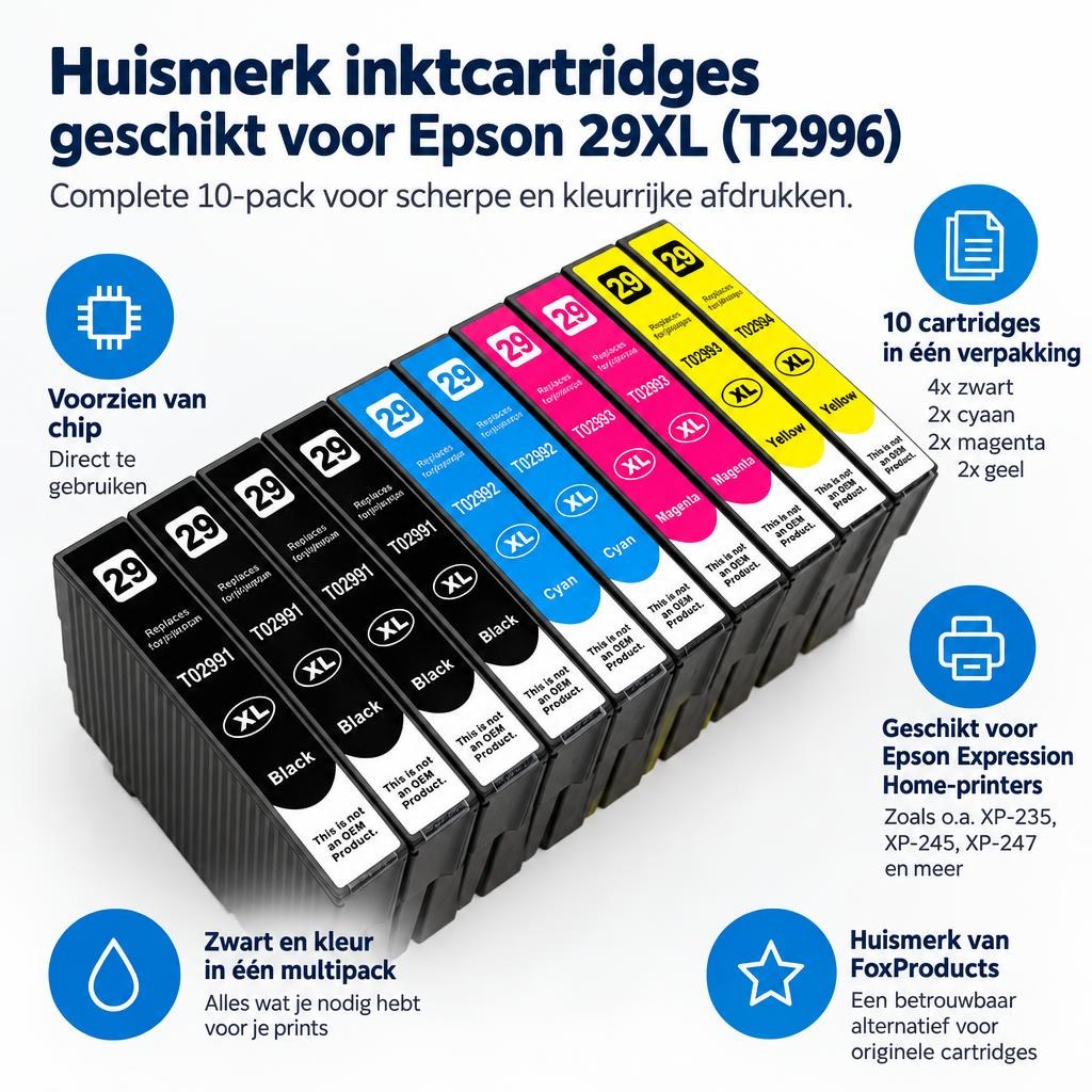 FoxProducts huismerk geschikt voor Epson 29XL T2996 – 10-pack — Feature overview