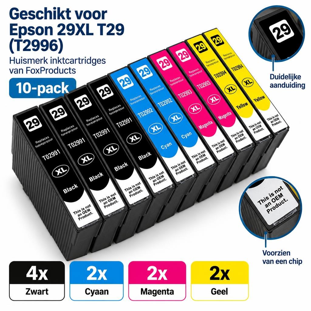 FoxProducts huismerk geschikt voor Epson 29XL T2996 – 10-pack — Detail callouts