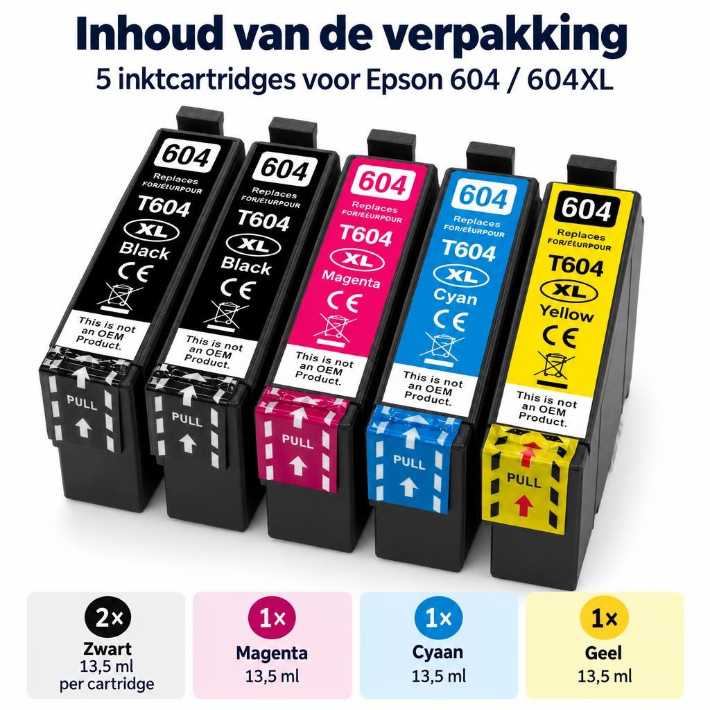 FoxProducts huismerk inktcartridges voor Epson 604 / 604XL – 5-pack — What is included