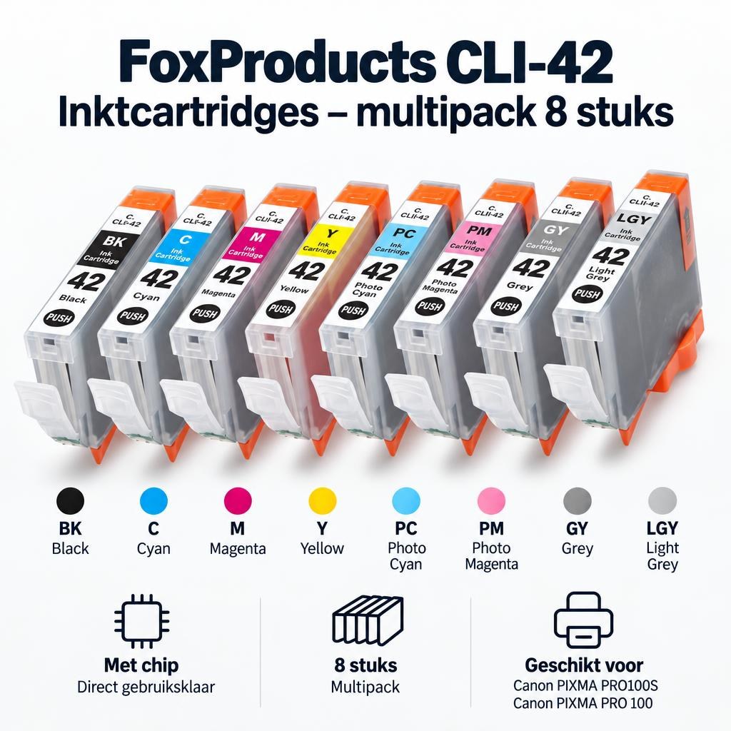 FoxProducts CLI-42 inktcartridges – multipack 8 stuks — What is included