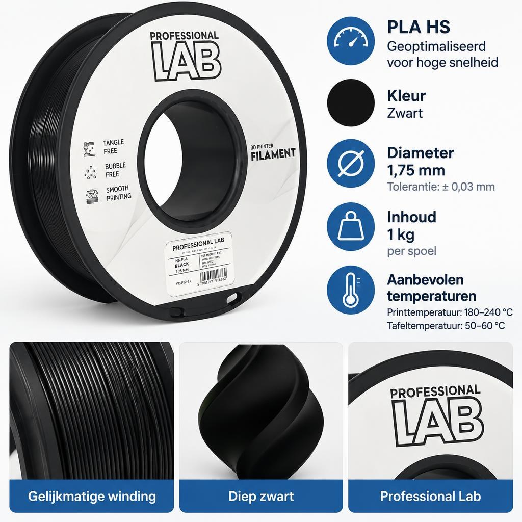 PLA HS filament zwart – 1,75 mm – 1 kg — Detail callouts