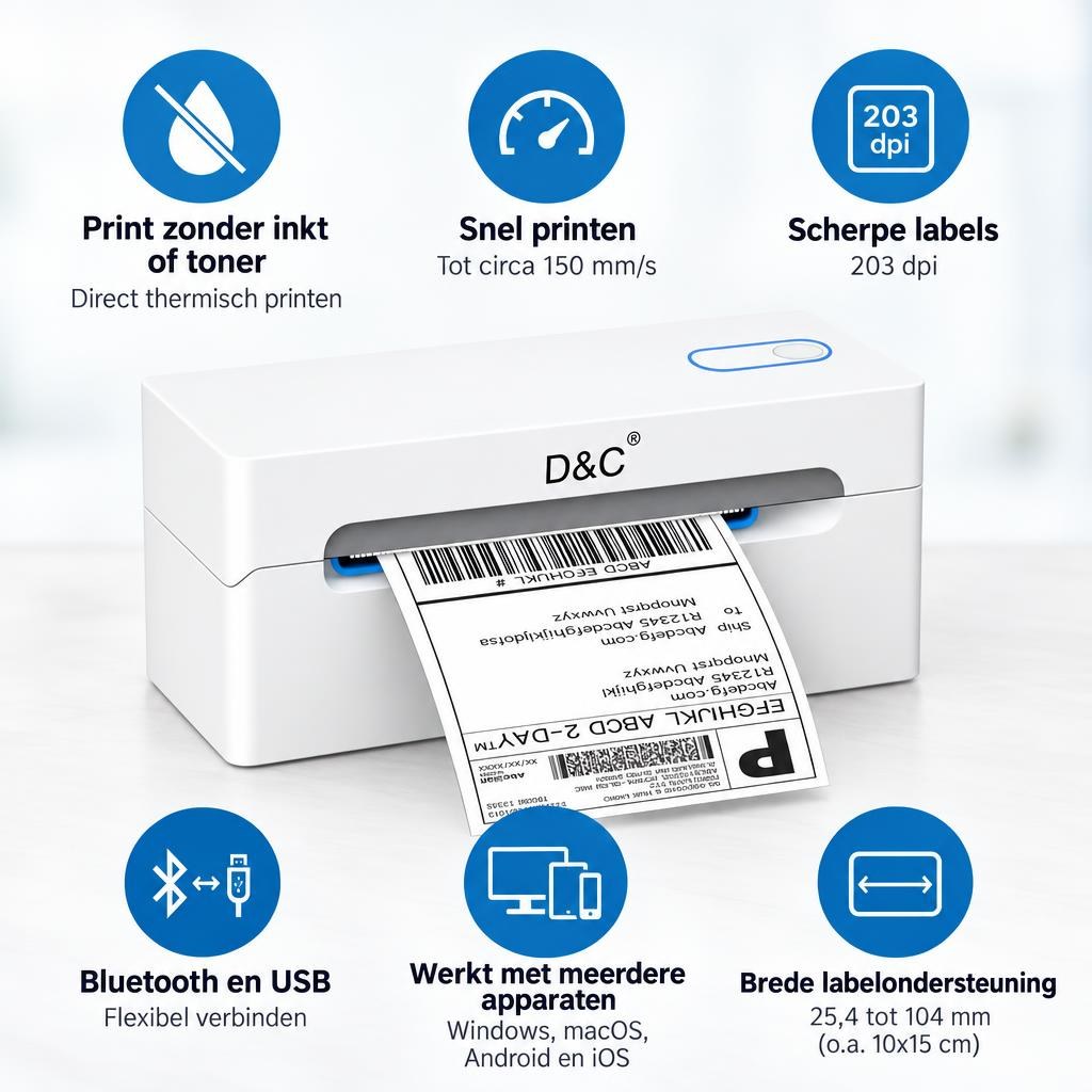 D&C labelprinter PL 80E wit – Bluetooth en USB — Feature overview