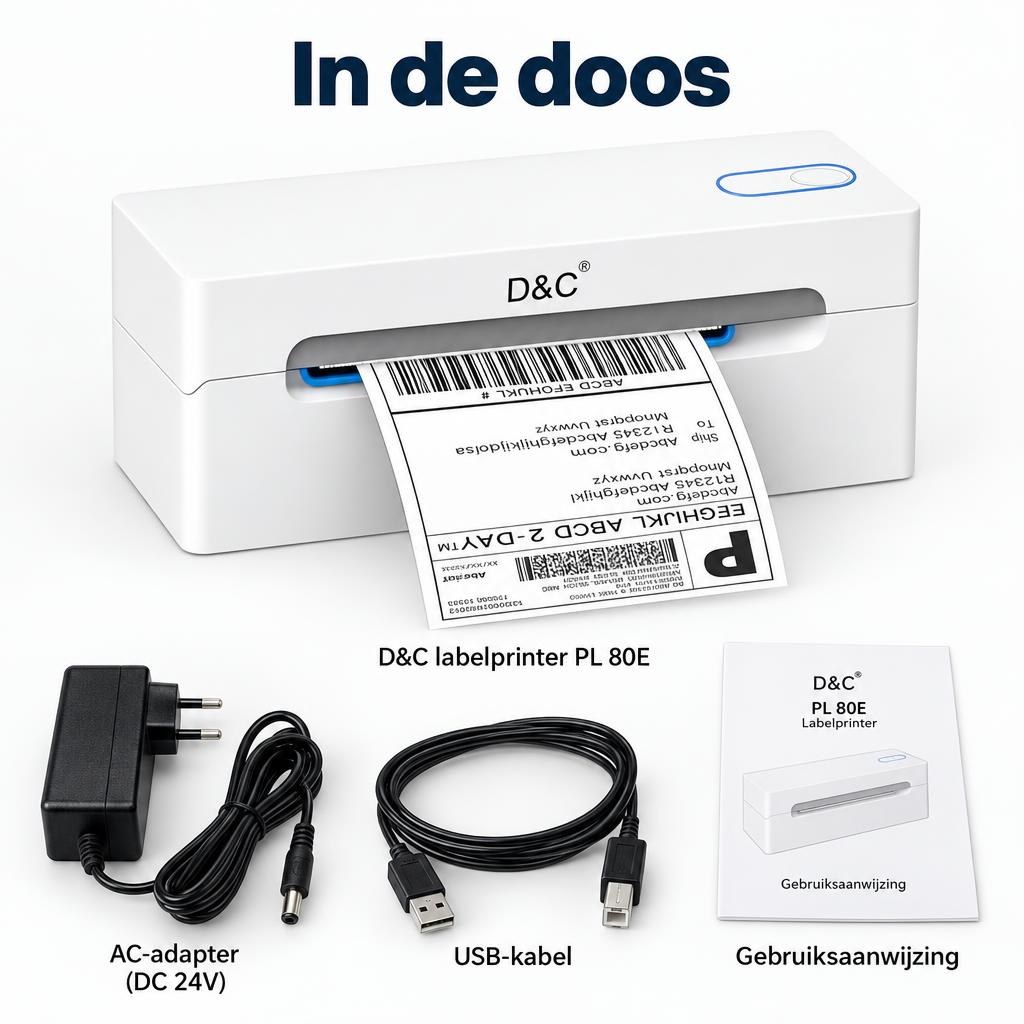 D&C labelprinter PL 80E wit – Bluetooth en USB — What is included