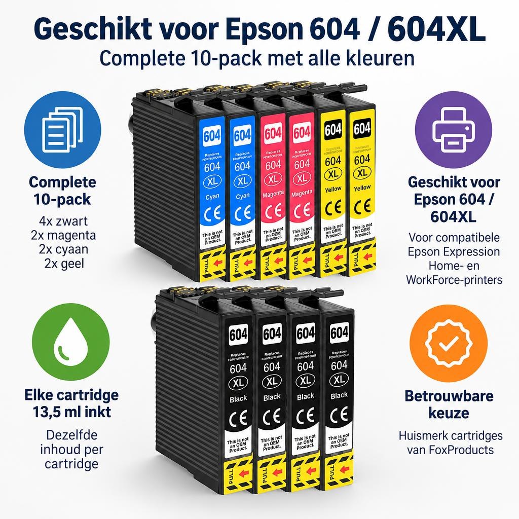 FoxProducts huismerk geschikt voor Epson 604 / 604XL – 10-pack — Feature overview