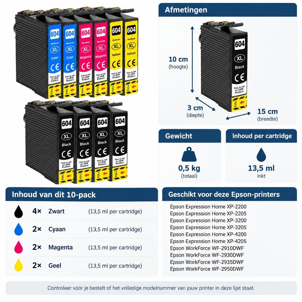 FoxProducts huismerk geschikt voor Epson 604 / 604XL – 10-pack — Sizing guide