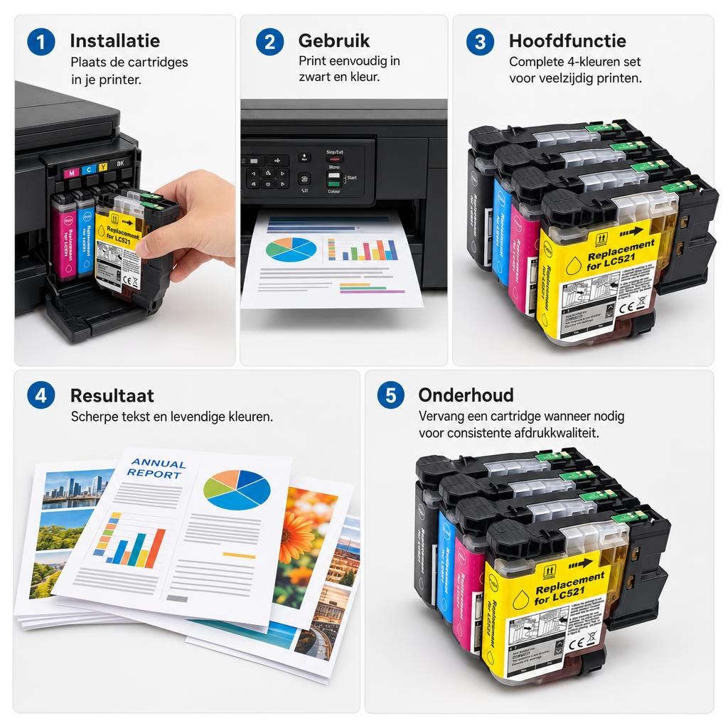 FoxProducts LC-521 XL cartridge multipack – 4 stuks — Usage steps