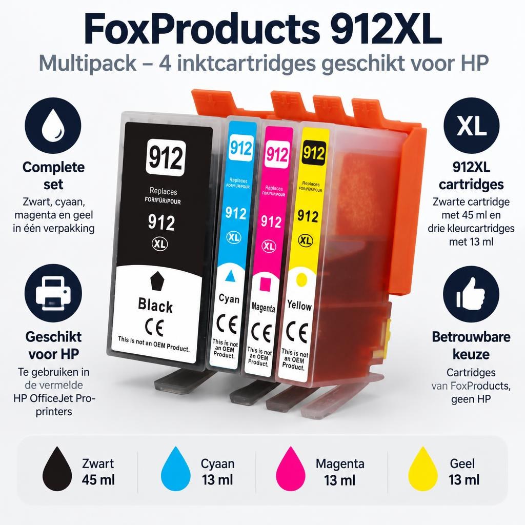 FoxProducts 912XL multipack – 4 inktcartridges geschikt voor HP — Feature overview