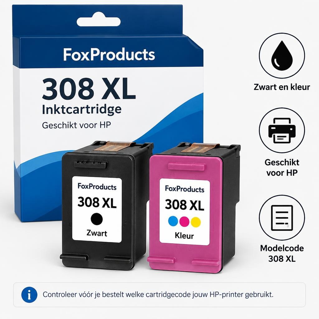FoxProducts 308 XL inktcartridge zwart en kleur voor HP — Detail callouts