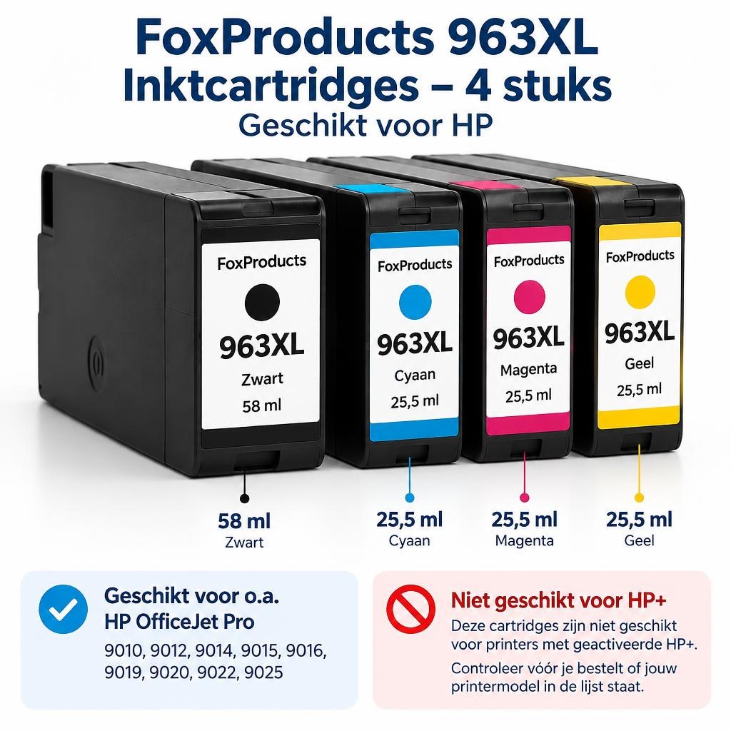 FoxProducts 963XL inktcartridges – 4 stuks geschikt voor HP — Detail callouts